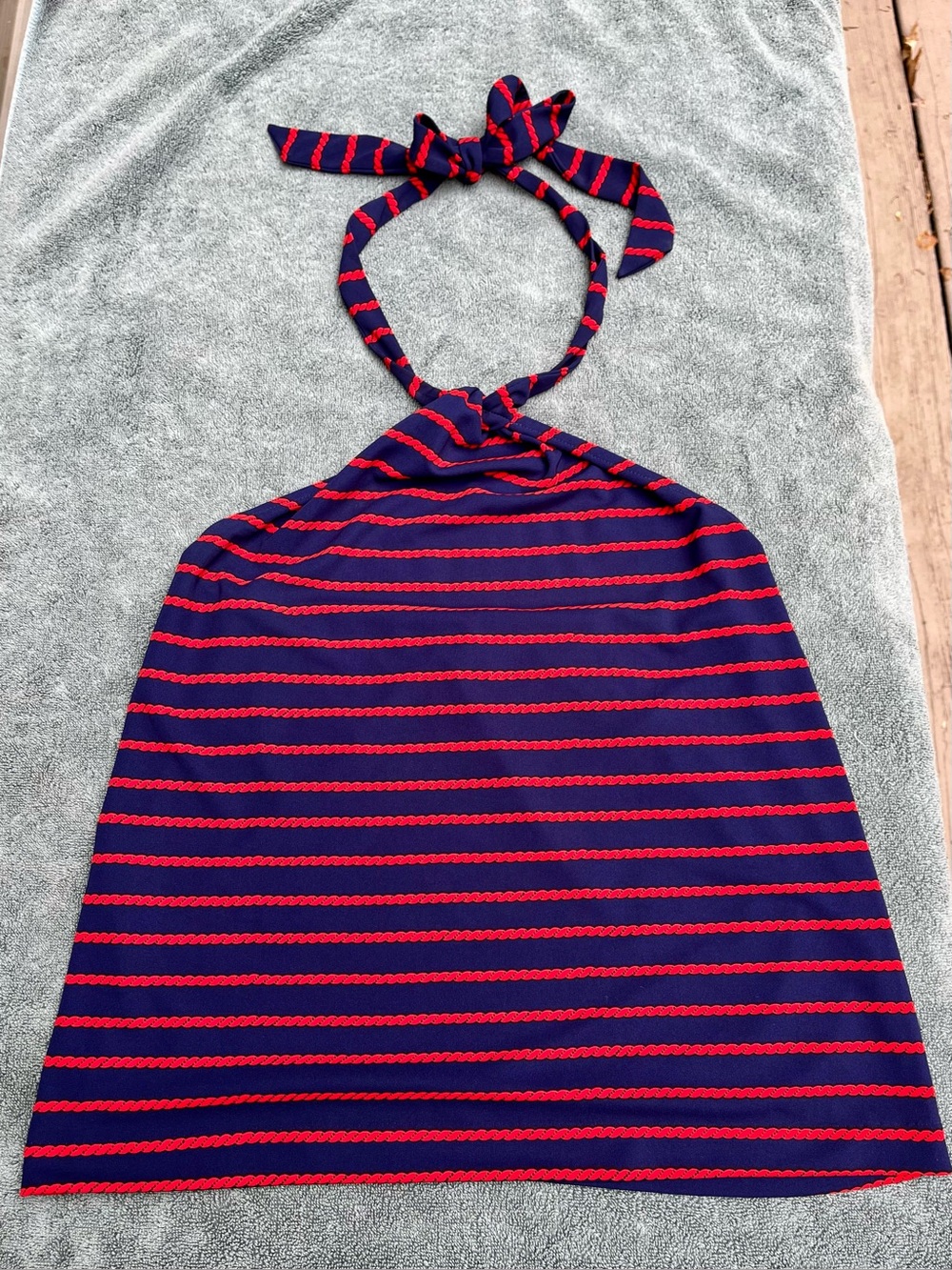 NWOT Ann Taylor nautical themed halter top, red and navy stripes, tie neck.